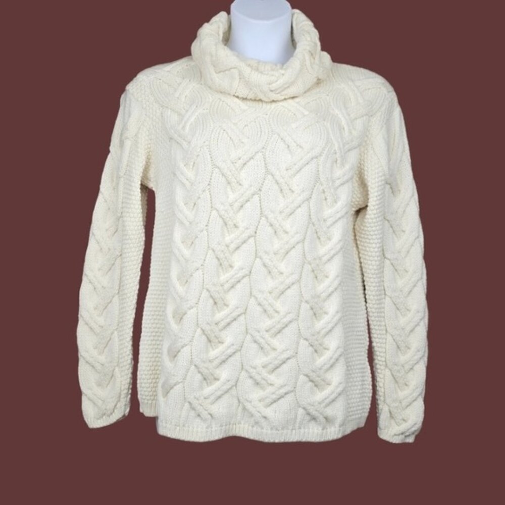 Aran Woollen Mills Womens Cream Kinsale Cable Aran Knit Pullover Sweater Size L